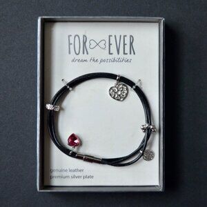 For Ever Genuine Leather Silver Plate Flower Wrap Bracelet New